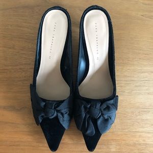 NIB Zara Velvet Mules with Grosgrain Bow